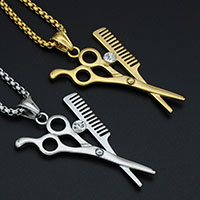 Stainless Steel Pendants, Scissors, plated, Unisex & with rhinestone, more colors for choice, 31x53mm, Hole:Approx 3-5mm, Sold By PC