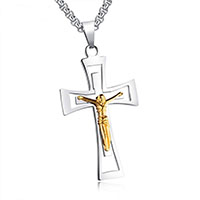 Мужчины ожерелье, нержавеющая сталь, Инсус крест, Другое покрытие, Цепной ящик & Мужский & двухцветный, 54x30mm, Продан через Приблизительно 21.6 дюймовый Strand