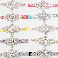 Satin Ribbon Headband, with Crystal & Glass Seed Beads, elastic & for children & with rhinestone, more colors for choice, 155x65mm, Sold Per Approx 14 Inch Strand