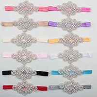 Satin Ribbon Headband, with Crystal & Glass Seed Beads, elastic & for children & with rhinestone, more colors for choice, 100x65mm, Sold Per Approx 14 Inch Strand