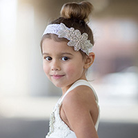 Lace Headband, with Crystal & Glass Seed Beads, Flower, for children & with rhinestone, white, 130x60mm, Sold Per Approx 14 Inch Strand