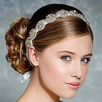Headband Satin Ribbon with Glass Seed Beads & with rhinestone Sold By Strand