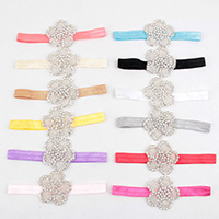 Satin Ribbon Svettband, med Glass Seed Beads, Blomma, elastisk & för barn & med strass, fler färger för val, 55x55mm, Såld Per Ca 13.7 inch Strand