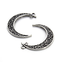 Tibetan Style, Moon, antique silver color plated, 1/1 loop, lead & cadmium free, 41x30mm, Hole:Approx 1-1.5mm, 10PCs/Bag, Sold By Bag