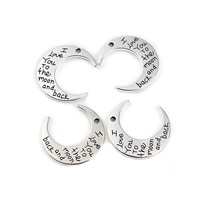 Tibetan Style Moon Pendants, platinum color plated, with letter pattern, lead & cadmium free, 26x29.5mm, Hole:Approx 1-1.5mm, 20PCs/Bag, Sold By Bag