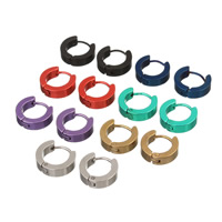 Stainless Steel Huggie Hoop Earring, plated, with painted, mixed colors, 14mm, 7Pairs/Bag, Sold By Bag