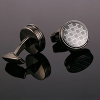 Cufflinks Brass Flat Round plumbum black color plated gingham & epoxy gel nickel lead & cadmium free Sold By Pair