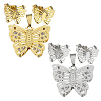 Rhinestone Stainless Steel Jewelry Set pendant & earring Butterfly plated for woman & with rhinestone Approx Sold By Set