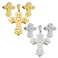 Rhinestone Stainless Steel Jewelry Set, pendant & earring, Cross, plated, with rhinestone, more colors for choice, 31x37mm,17x20mm, Hole:Approx 4x8mm, Sold By Set