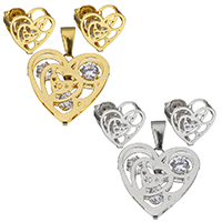 Rhinestone Stainless Steel Jewelry Set, pendant & earring, Heart, plated, for woman & with rhinestone, more colors for choice, 28x25mm,14x12.5mm, Hole:Approx 4x8mm, Sold By Set