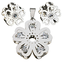 Rhinestone Stainless Steel Jewelry Set, pendant & earring, Flower, for woman & with rhinestone, original color, 32x30mm,16mm, Hole:Approx 4x8mm, Sold By Set