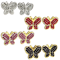 Stainless Steel Stud Earrings, with Rhinestone Clay Pave, Butterfly, plated, for woman, more colors for choice, 18x14.5mm, Sold By Pair