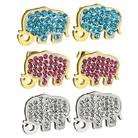 Stainless Steel Stud Earrings with Rhinestone Clay Pave Elephant plated for woman Sold By Pair