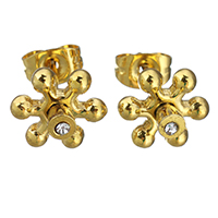 Stainless Steel Stud Earrings stainless steel post pin gold color plated with rhinestone Sold By Lot