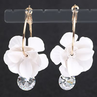 Brass Earring with Cubic Zirconia & White Shell Flower gold color plated faceted nickel lead & cadmium free Sold By Pair