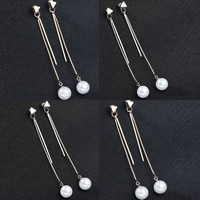 Brass Split Earring with ABS Plastic Pearl plated detachable nickel lead & cadmium free Sold By Pair