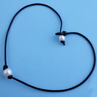 Natural Freshwater Pearl Necklace with cowhide cord Rice & for woman white 445mm Sold Per Approx 17.5 Inch Strand
