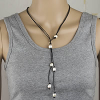 Cink Alloy nakit ogrlice, Slatkovodni Pearl, s kravlja kabel, Riža, prirodan, za žene & 2-cjedilu, bijel, 450-480mm, Prodano Per Približno 17.5-19 inčni Strand
