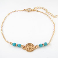 Fashion Turquoise Bracelets Zinc Alloy with brass chain with 5cm extender chain Flat Round gold color plated oval chain & for woman nickel lead & cadmium free 190mm Sold Per Approx 7.5 Inch Strand