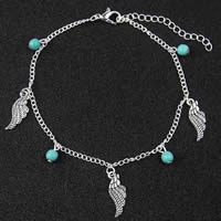 Fashion Turquoise Bracelets Zinc Alloy with brass chain with 5cm extender chain Wing Shape plated twist oval chain & for woman nickel lead & cadmium free 190mm Sold Per Approx 7.5 Inch Strand