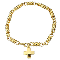 Stainless Steel Jewelry Bracelet, Cross, gold color plated, charm bracelet & for woman, 15x18mm,20x6mm, Sold Per Approx 9 Inch Strand