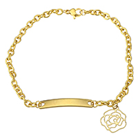Bijoux bracelet en acier inoxydable, rectangle, Placage de couleur d'or, bracelet à breloques & chaîne ovale & pour femme, 30x5mm,4mm, Vendu par Environ 8 pouce brin