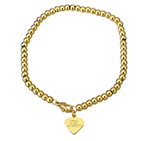 Bijoux bracelet en acier inoxydable, coeur, Placage de couleur d'or, bracelet à breloques & chaîne à billes & avec le motif de lettre & pour femme, 10x11mm,3x4mm, Vendu par Environ 7 pouce brin