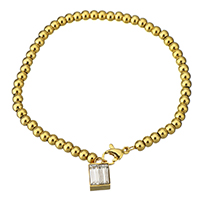 Bracelets de cristal, acier inoxydable, avec cristal, cadre, Placage de couleur d'or, bracelet à breloques & chaîne à billes & pour femme & facettes, 7x11mm,3x4mm, Vendu par Environ 7 pouce brin