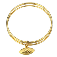 Bracelet Evil Eye bijoux, acier inoxydable, Mauvais œil, Placage de couleur d'or, bracelet à breloques & pour femme & 3 brins, 22x14mm,2mm, Diamètre intérieur:Environ 65mm, Vendu par PC