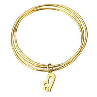Bracelete de aço inoxidável, Coração, cromado de cor dourada, pulseira da sorte & para mulher & 3-anéis de linha & com strass, 12x18mm,2mm, Diametro interno:Aprox 65mm, vendido por PC