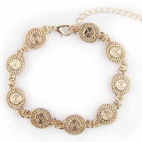 Zinc Alloy Bracelet with brass chain with 5cm extender chain Flat Round gold color plated for woman nickel lead & cadmium free 190mm Sold Per Approx 7.5 Inch Strand