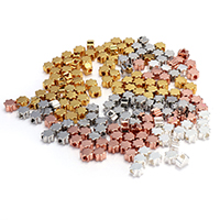 Brass Jewelry Beads, Flower, plated, more colors for choice, nickel, lead & cadmium free, 4x4x2.50mm, Hole:Approx 1.5mm, Approx 500PCs/Bag, Sold By Bag