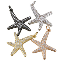 Cubic Zirconia Micro Pave Brass Pendant, Starfish, plated, micro pave cubic zirconia, more colors for choice, nickel, lead & cadmium free, 22x25x3mm, Hole:Approx 3mm, 10PCs/Lot, Sold By Lot