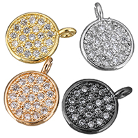 Cubic Zirconia Micro Pave Brass Pendant, Flat Round, plated, micro pave cubic zirconia, more colors for choice, nickel, lead & cadmium free, 8x11x3mm, Hole:Approx 1mm, 15PCs/Lot, Sold By Lot