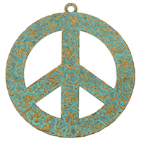 Tibetan Style paix pendentifs, alliage de zinc, Logo de la paix, vert cuivre plaqué, protéger l'environnement, sans nickel, plomb et cadmium, 44x48x1mm, Trou:Environ 2mm, 100PC/lot, Vendu par lot
