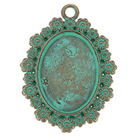 Tibetan Style Pendant Cabochon Setting, plated copper green, nickel, lead & cadmium free, 29.50x40x2mm, Hole:Approx 3mm, Inner Diameter:Approx 18x25mm, 250/Lot, Sold By Lot