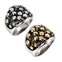 Rustfrit stål Mænd Finger Ring, Stainless Steel, Skull, forgyldt, forskellig størrelse for valg & for mennesket & sværte, flere farver til valg, 30x25mm, 8mm, Solgt af PC