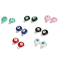 Evil Eye Pendants, Tibetan Style, Flat Round, platinum color plated, evil eye pattern & enamel, mixed colors, lead & cadmium free, 10x13mm, Hole:Approx 1-1.5mm, 20PCs/Bag, Sold By Bag