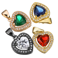 Crystal Pendants, Brass, with Crystal, Heart, plated, micro pave cubic zirconia & faceted, more colors for choice, nickel, lead & cadmium free, 12x14x6mm, Hole:Approx 3.5mm, 10PCs/Lot, Sold By Lot