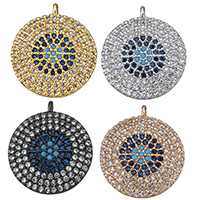 Cubic Zirconia Micro Pave Brass Pendant, Flat Round, plated, micro pave cubic zirconia, more colors for choice, nickel, lead & cadmium free, 15x17x3mm, Hole:Approx 1mm, 5PCs/Lot, Sold By Lot