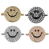 Cubic Zirconia Micro Pave Brass Connector, Smiling Face, plated, micro pave cubic zirconia & enamel & 1/1 loop, more colors for choice, nickel, lead & cadmium free, 16x12x2.50mm, Hole:Approx 1mm, 10PCs/Lot, Sold By Lot
