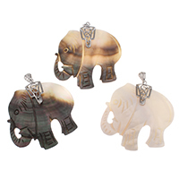 Natural White Shell Pendants, Tibetan Style, with Black Shell & White Shell, Elephant, platinum color plated, different materials for choice, lead & cadmium free, 60x60x6mm, Hole:Approx 5x6mm, Sold By PC