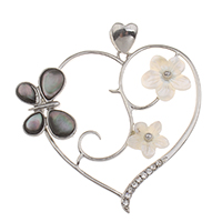 Natural White Shell Pendants Zinc Alloy with Black Shell & White Shell Heart platinum color plated with rhinestone lead & cadmium free Approx Sold By PC