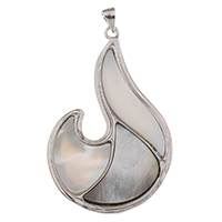 Natural White Shell Pendler, Zinc Alloy, med Black Shell & White Shell, platin farve forgyldt, bly & cadmium fri, 30x47x3mm, Hole:Ca. 3x4mm, Solgt af PC