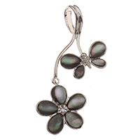 Natural Black Shell Pendants Zinc Alloy with Black Shell Flower platinum color plated with rhinestone lead & cadmium free Approx Sold By PC