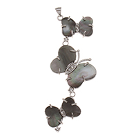 Natural Black Shell Pendants Zinc Alloy with Black Shell Butterfly platinum color plated with rhinestone lead & cadmium free Approx Sold By PC