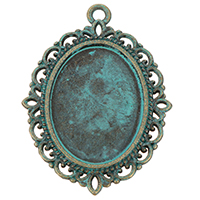 Tibetan Style Pendant Cabochon Setting, Flat Oval, plated copper green, nickel, lead & cadmium free, 29x39x1.50mm, Hole:Approx 2.5mm, Inner Diameter:Approx 18x24mm, 350PCs/Lot, Sold By Lot