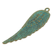 Tibetan Style Feather Pendants, Wing Shape, plated copper green, nickel, lead & cadmium free, 16x52x1.50mm, Hole:Approx 2mm, 300PCs/Lot, Sold By Lot
