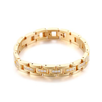 Men Bracelet, Stainless Steel, 18K gold plated, adjustable & micro pave cubic zirconia & for man, 12mm, Sold Per Approx 7.8 Inch Strand