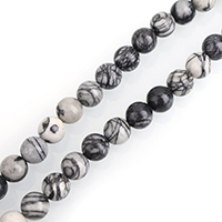 Black Silk Stone Bead, Runde, naturlig, forskellig størrelse for valg, Solgt Per Ca. 15.5 inch Strand